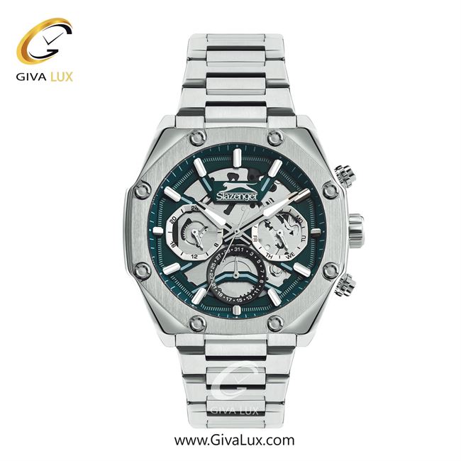 ساعت مچی اورجینال مردانه اسلازنگر | Slazenger سه موتوره فول تایم نقره ای | نقره ای| سبز یشمی تیره-طوسی| کد رفرنس sl.09.2318.2.02