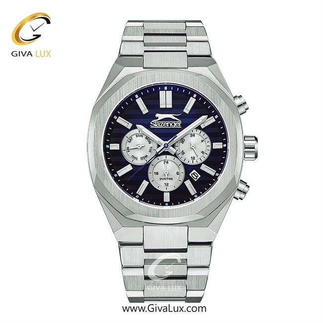 ساعت مچی اورجینال مردانه اسلازنگر | Slazenger سه موتوره کرنوگراف نقره ای | نقره ای| سرمه ای| کد رفرنس SL.09.2345.2.02