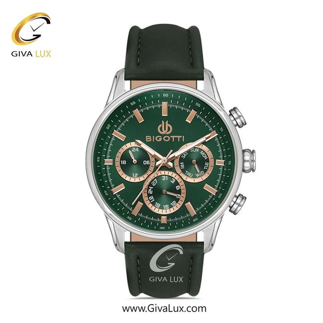 ساعت مچی اورجینال مردانه بیگوتی BIGOTTI سه موتوره فول تایم نقره ای | سبز| سبز یشمی تیره| کد رفرنس BG.1.10390.2