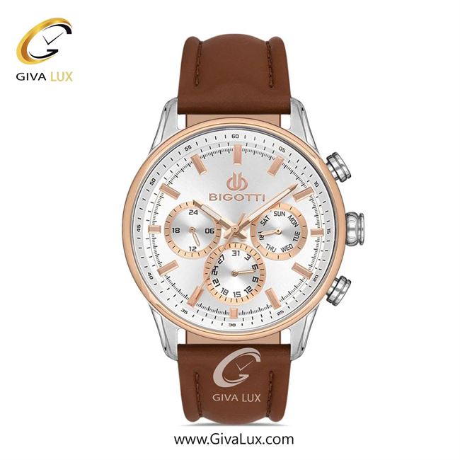 ساعت مچی اورجینال مردانه بیگوتی BIGOTTI سه موتوره فول تایم نقره ای-رزگلد | قهوه ای| نقره ای| کد رفرنس BG.1.10390.4