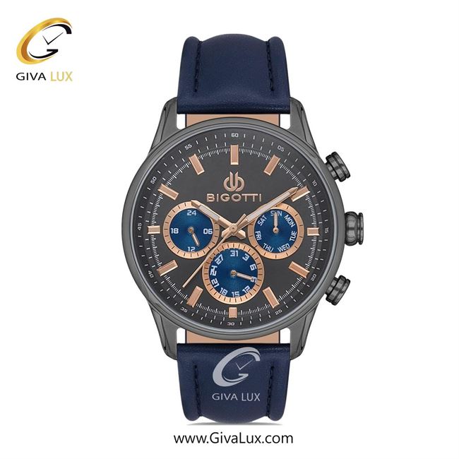 ساعت مچی اورجینال مردانه بیگوتی BIGOTTI سه موتوره فول تایم تیتانیوم | سرمه ای| دودی|تیتانیوم| کد رفرنس BG.1.10390.6