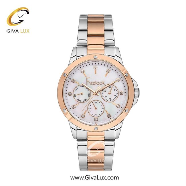 ساعت مچی اورجینال زنانه فریلوک Freelook سه موتوره فول تایم رزگلد | نقره ای-رزگلد| سفید صدفی| کد رفرنس FL.1.10399-4