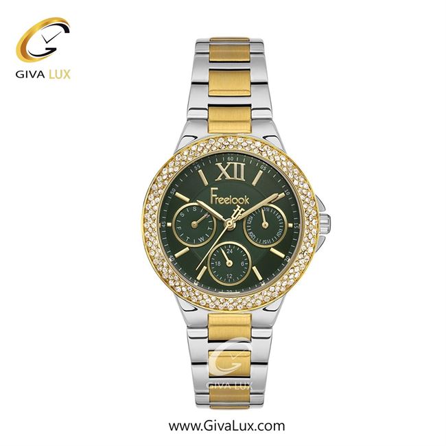 ساعت مچی اورجینال زنانه فریلوک Freelook سه موتوره فول تایم طلایی | طلایی-نقره ای| سبز یشمی تیره| کد رفرنس FL.1.10401-3
