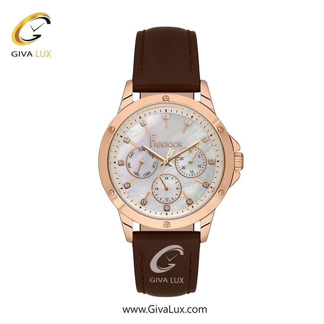 ساعت مچی اورجینال زنانه فریلوک Freelook سه موتوره فول تایم رزگلد | قهوه ای| سفید صدفی| کد رفرنس FL.1.10415-4