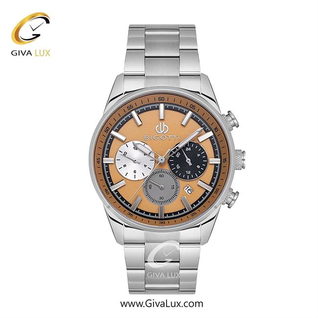 ساعت مچی اورجینال مردانه بیگوتی BIGOTTI سه موتوره کرنوگراف نقره ای | نقره ای| نارنجی| کد رفرنس BG.1.10542-4