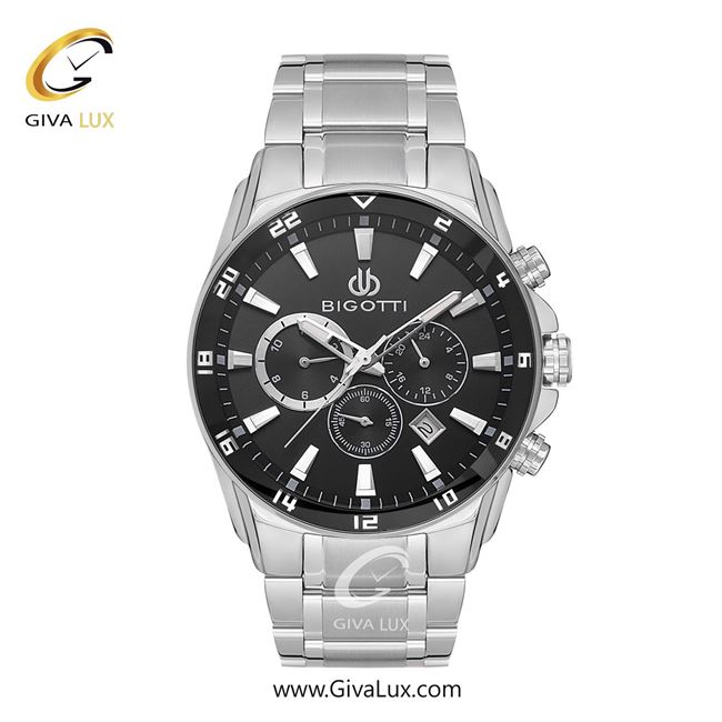 ساعت مچی اورجینال مردانه بیگوتی BIGOTTI سه موتوره کرنوگراف نقره ای | نقره ای| مشکی| کد رفرنس BG.1.10544-1