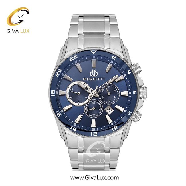 ساعت مچی اورجینال مردانه بیگوتی BIGOTTI سه موتوره کرنوگراف نقره ای | نقره ای| سرمه ای| کد رفرنس BG.1.10544-2