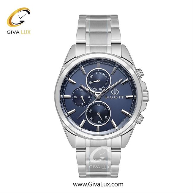 ساعت مچی اورجینال مردانه بیگوتی BIGOTTI سه موتوره فول تایم نقره ای | نقره ای| سرمه ای| کد رفرنس BG.1.10545-2