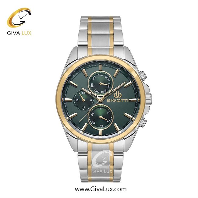 ساعت مچی اورجینال مردانه بیگوتی BIGOTTI سه موتوره فول تایم طلایی | طلایی-نقره ای| سبز یشمی تیره| کد رفرنس BG.1.10545-3