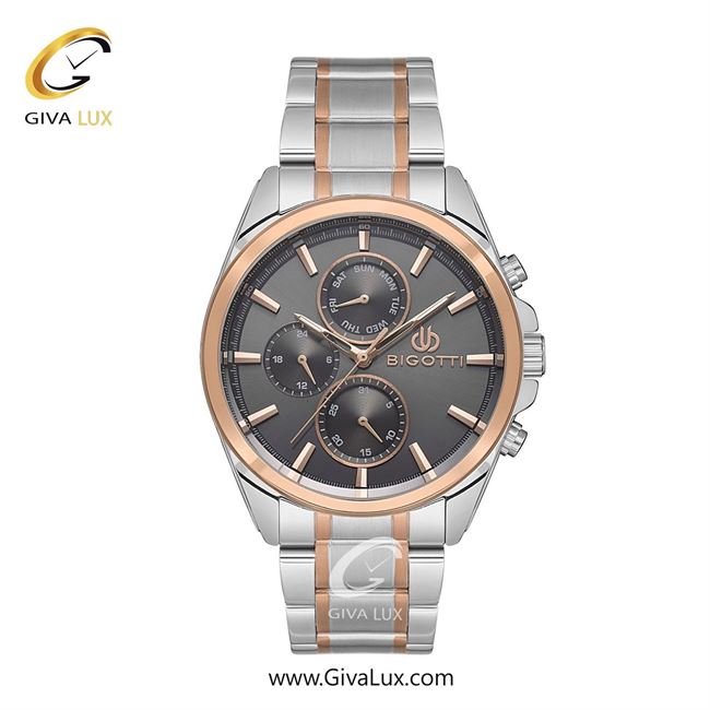 ساعت مچی اورجینال مردانه بیگوتی BIGOTTI سه موتوره فول تایم رزگلد | رزگلد-نقره ای| دودی|تیتانیوم| کد رفرنس BG.1.10545-4
