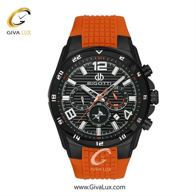 ساعت مچی اورجینال مردانه بیگوتی BIGOTTI سه موتوره کرنوگراف مشکی | نارنجی| مشکی| کد رفرنس BG.1.10552-4