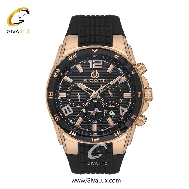 ساعت مچی اورجینال مردانه بیگوتی BIGOTTI سه موتوره کرنوگراف رزگلد | مشکی| مشکی| کد رفرنس BG.1.10552-5