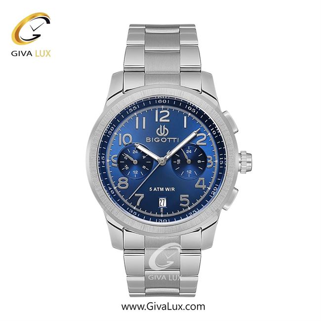 ساعت مچی اورجینال مردانه بیگوتی BIGOTTI سه موتوره کرنوگراف نقره ای | نقره ای| سرمه ای| کد رفرنس BG.1.10553-3