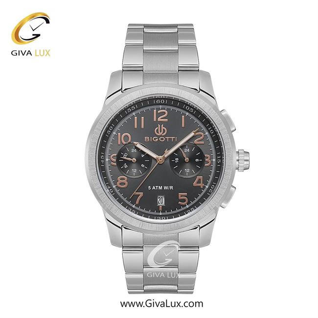 ساعت مچی اورجینال مردانه بیگوتی BIGOTTI سه موتوره کرنوگراف نقره ای | نقره ای| دودی|تیتانیوم-رزگلد| کد رفرنس BG.1.10553-4
