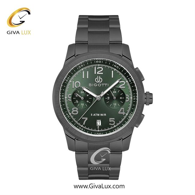 ساعت مچی اورجینال مردانه بیگوتی BIGOTTI سه موتوره کرنوگراف تیتانیوم | تیتانیوم| سبز یشمی تیره| کد رفرنس BG.1.10553-5