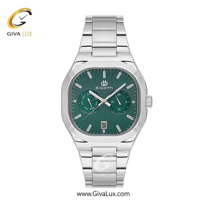 ساعت مچی اورجینال مردانه بیگوتی BIGOTTI سه موتوره کرنوگراف نقره ای | نقره ای| سبز یشمی تیره| کد رفرنس BG.1.10555-2
