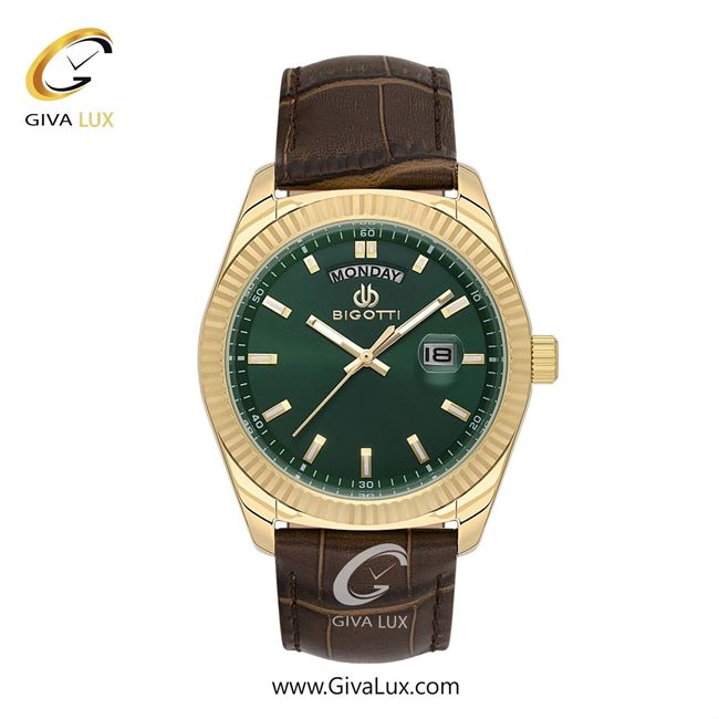 ساعت مچی اورجینال مردانه بیگوتی BIGOTTI طلایی | قهوه ای| سبز یشمی تیره| کد رفرنس BG.1.10557-3