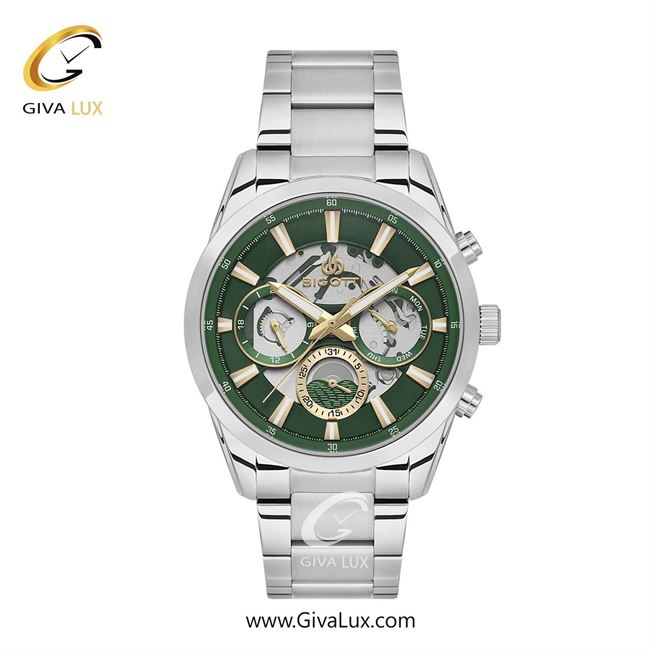 ساعت مچی اورجینال مردانه بیگوتی BIGOTTI سه موتوره فول تایم نقره ای | نقره ای| سبز یشمی تیره| کد رفرنس BG.1.10561-4