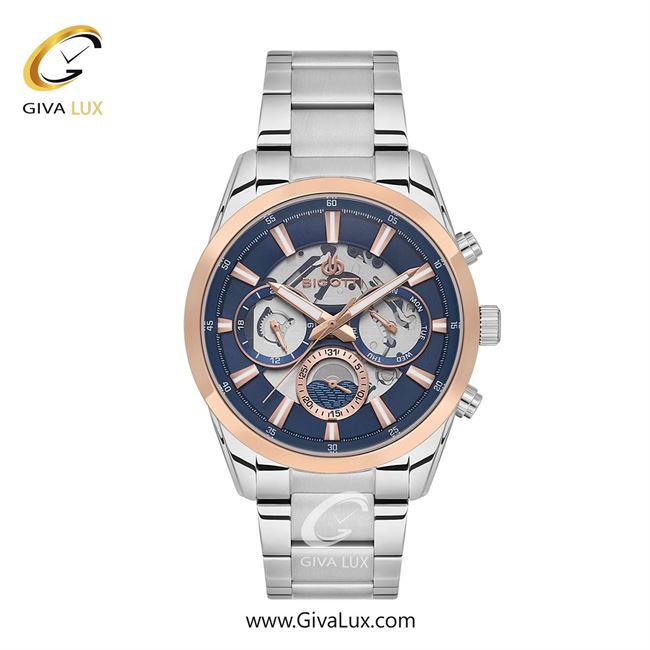 ساعت مچی اورجینال مردانه بیگوتی BIGOTTI سه موتوره فول تایم رزگلد | نقره ای| سرمه ای| کد رفرنس BG.1.10561-5