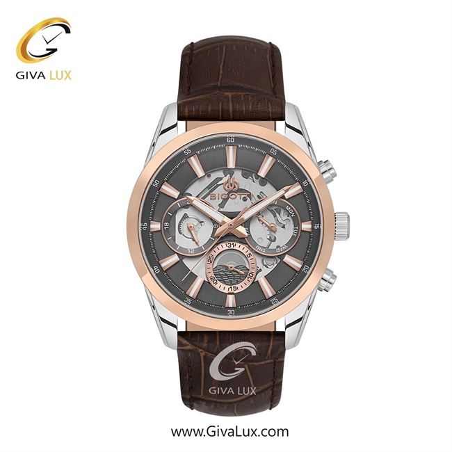 ساعت مچی اورجینال مردانه بیگوتی BIGOTTI سه موتوره فول تایم نقره ای-رزگلد | قهوه ای| دودی|تیتانیوم| کد رفرنس BG.1.10562-4