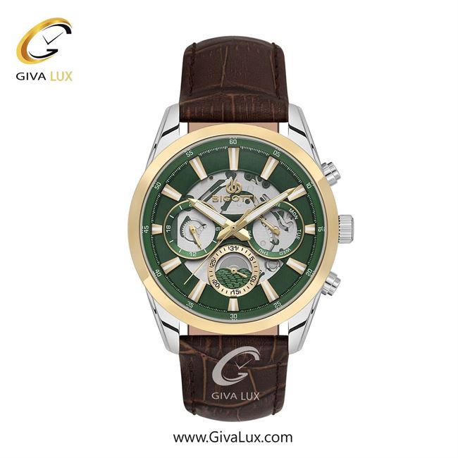 ساعت مچی اورجینال مردانه بیگوتی BIGOTTI سه موتوره فول تایم طلایی-نقره ای | قهوه ای| سبز یشمی تیره| کد رفرنس BG.1.10562-5