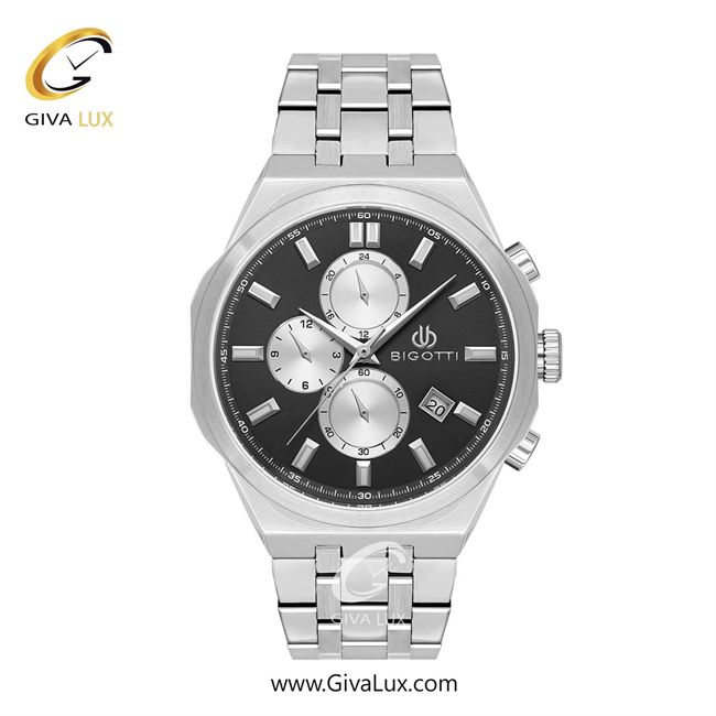 ساعت مچی اورجینال مردانه بیگوتی BIGOTTI سه موتوره کرنوگراف نقره ای | نقره ای| مشکی| کد رفرنس BG.1.10567-2