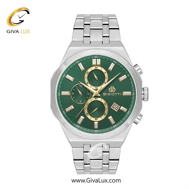 ساعت مچی اورجینال مردانه بیگوتی BIGOTTI سه موتوره کرنوگراف نقره ای | نقره ای| سبز| کد رفرنس BG.1.10567-4