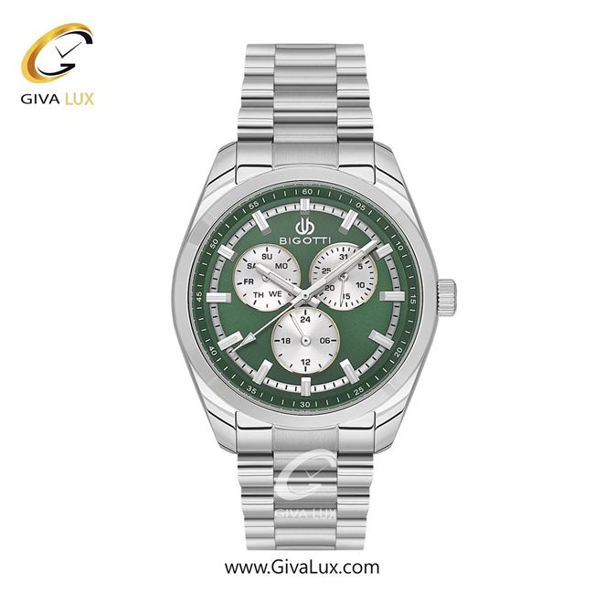 ساعت مچی اورجینال مردانه بیگوتی BIGOTTI سه موتوره فول تایم نقره ای | نقره ای| سبز| کد رفرنس BG.1.10572.4