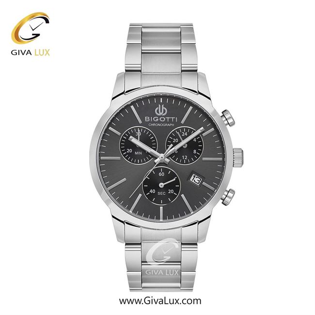 ساعت مچی اورجینال مردانه بیگوتی BIGOTTI سه موتوره کرنوگراف نقره ای | نقره ای| دودی|تیتانیوم| کد رفرنس BG.1.10576.5