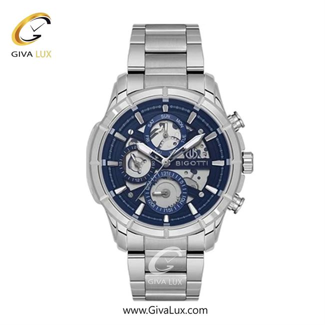 ساعت مچی اورجینال مردانه بیگوتی BIGOTTI سه موتوره فول تایم نقره ای | نقره ای| سرمه ای| کد رفرنس BG.1.10578.3
