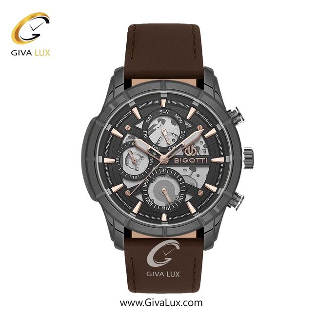ساعت مچی اورجینال مردانه بیگوتی BIGOTTI سه موتوره فول تایم تیتانیوم | قهوه ای| دودی|تیتانیوم| کد رفرنس BG.1.10579.5