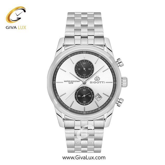 ساعت مچی اورجینال مردانه بیگوتی BIGOTTI سه موتوره کرنوگراف نقره ای | نقره ای| نقره ای| کد رفرنس BG.1.10580.1