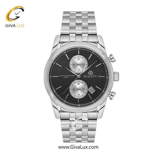 ساعت مچی اورجینال مردانه بیگوتی BIGOTTI سه موتوره کرنوگراف نقره ای | نقره ای| مشکی| کد رفرنس BG.1.10580.2