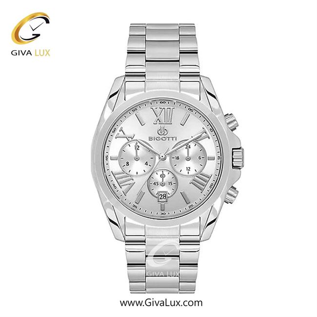 ساعت مچی اورجینال مردانه بیگوتی BIGOTTI سه موتوره کرنوگراف نقره ای | نقره ای| نقره ای| کد رفرنس BG.1.10588.1