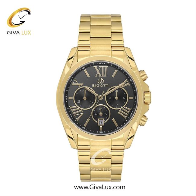 ساعت مچی اورجینال مردانه بیگوتی BIGOTTI سه موتوره کرنوگراف طلایی | طلایی| دودی|تیتانیوم| کد رفرنس BG.1.10588.3