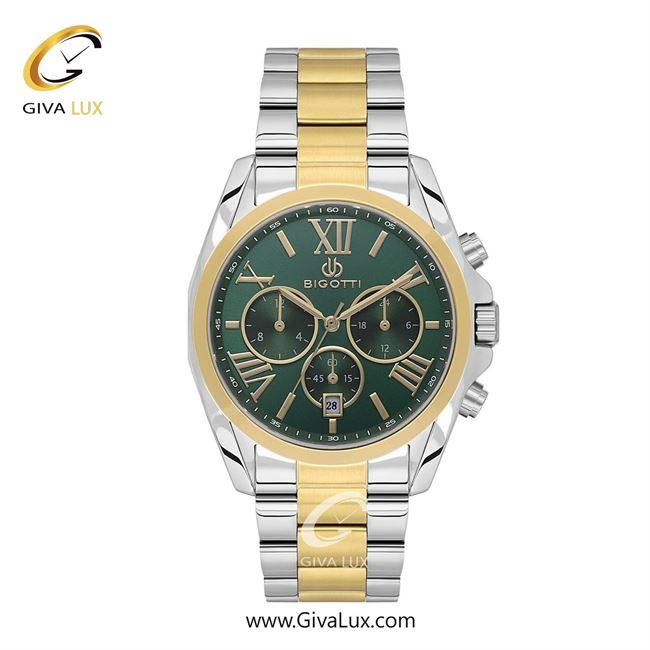 ساعت مچی اورجینال مردانه بیگوتی BIGOTTI سه موتوره کرنوگراف طلایی | نقره ای-طلایی| سبز یشمی تیره| کد رفرنس BG.1.10588.5