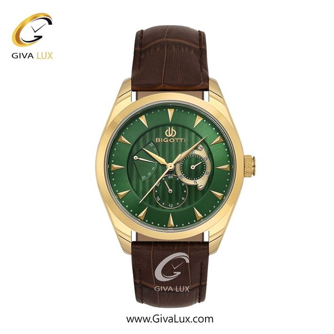 ساعت مچی اورجینال مردانه بیگوتی BIGOTTI سه موتوره فول تایم طلایی | قهوه ای| سبز یشمی تیره| کد رفرنس BG.1.10623-4
