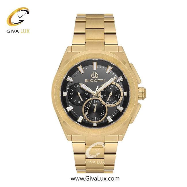 ساعت مچی اورجینال مردانه بیگوتی BIGOTTI سه موتوره فول تایم طلایی | طلایی| دودی|تیتانیوم| کد رفرنس BG.1.10627-5