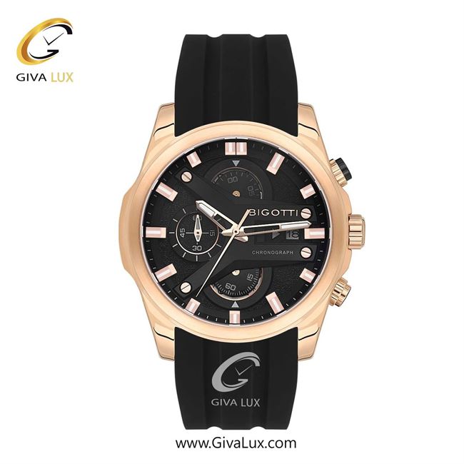 ساعت مچی اورجینال مردانه بیگوتی BIGOTTI سه موتوره کرنوگراف رزگلد | مشکی| مشکی| کد رفرنس BG.1.10641-3