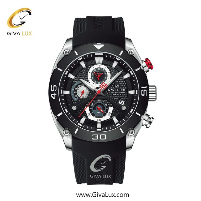 ساعت مچی اورجینال ناوی فورس اسپرت-مردانه سه موتوره کرنوگراف نقره ای-مشکی | مشکی | نقره ای-مشکی | کد رفرنس NF8038