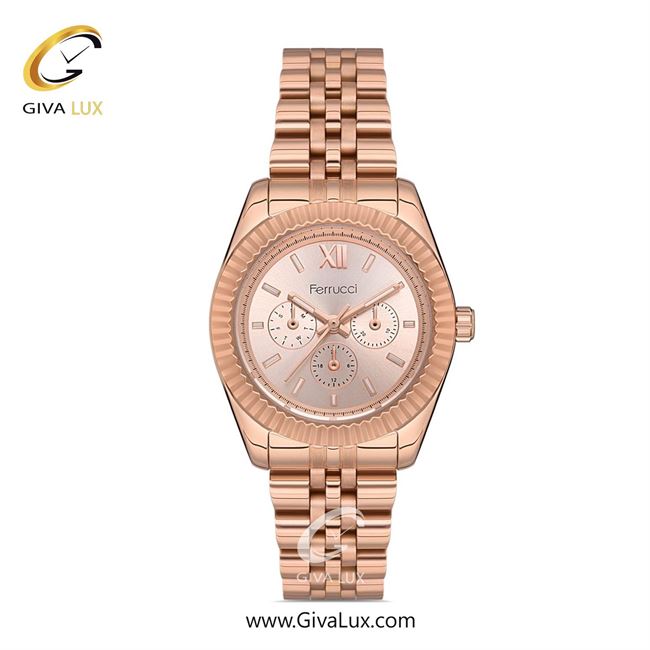 ساعت مچی اورجینال زنانه فروچی Ferrucci سه موتوره فول تایم رزگلد | رزگلد| رزگلد| کد رفرنس fcf.10468M.01