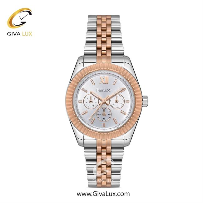ساعت مچی اورجینال زنانه فروچی Ferrucci سه موتوره فول تایم رزگلد | رزگلد-نقره ای| نقره ای| کد رفرنس fcf.10468M.04
