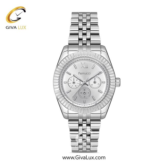 ساعت مچی اورجینال زنانه فروچی Ferrucci سه موتوره فول تایم نقره ای | نقره ای| نقره ای| کد رفرنس fcf.10468M.05