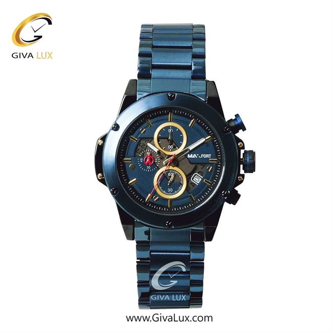 ساعت مچی اورجینال مردانه مکس فورت (MAXFORT) سه موتوره کرنوگراف آبی-مشکی | آبی| آبی| کد رفرنس MX-110