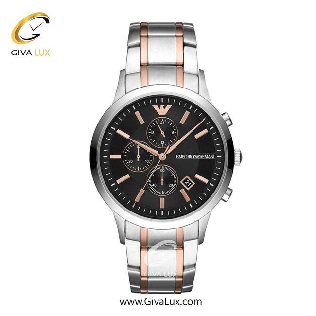 ساعت مچی اورجینال مردانه امپریو آرمانی سه موتوره کرنوگراف نقره ای | نقره ای-رزگلد| مشکی| کد رفرنس ar11165