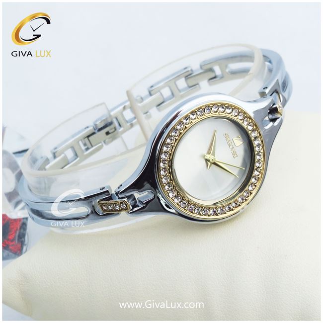 ساعت زنانه سواروسکی بند فلزی نگینی