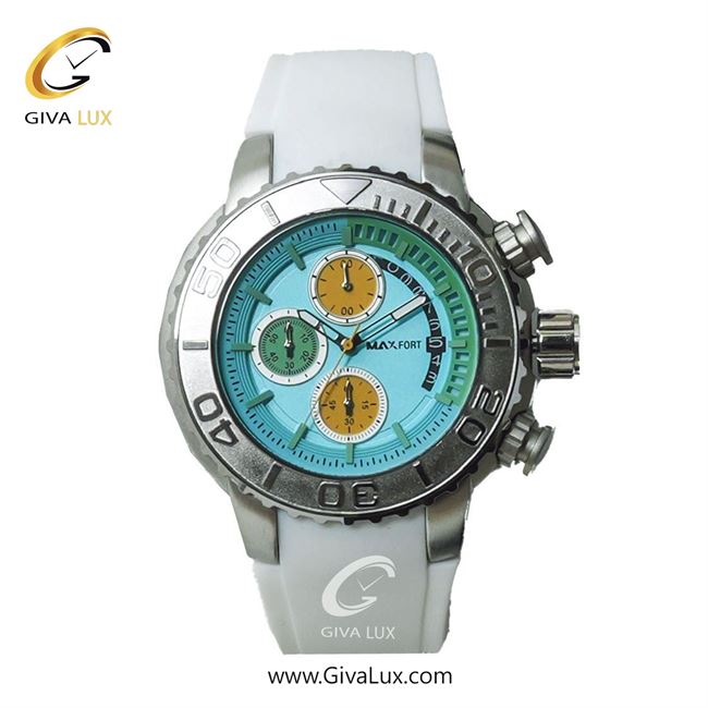 ساعت مچی اورجینال مردانه مکس فورت (MAXFORT) سه موتوره کرنوگراف نقره ای | سفید| آبی-سبز| کد رفرنس MX-114