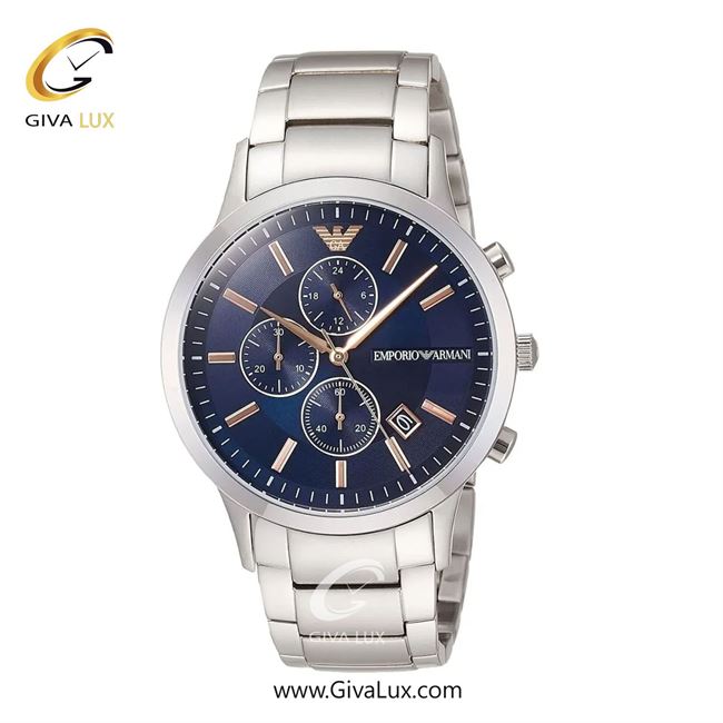 ساعت مچی اورجینال مردانه امپریو آرمانی سه موتوره کرنوگراف نقره ای | نقره ای| سرمه ای| کد رفرنس ar11458