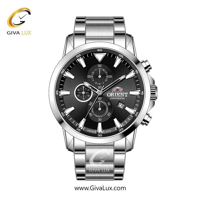 ساعت مچی اورجینال مردانه اورینت (کانتیننتال) | Orient (Continental) سه موتوره کرنوگراف نقره ای | نقره ای| مشکی| کد رفرنس 0115