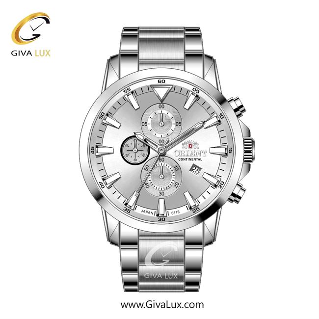 ساعت مچی اورجینال مردانه اورینت (کانتیننتال) | Orient (Continental) سه موتوره کرنوگراف نقره ای | نقره ای| نقره ای| کد رفرنس 0115